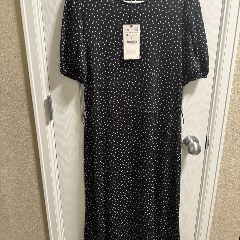 Zara Black and White Polka Dot Long Sleeve Dress
